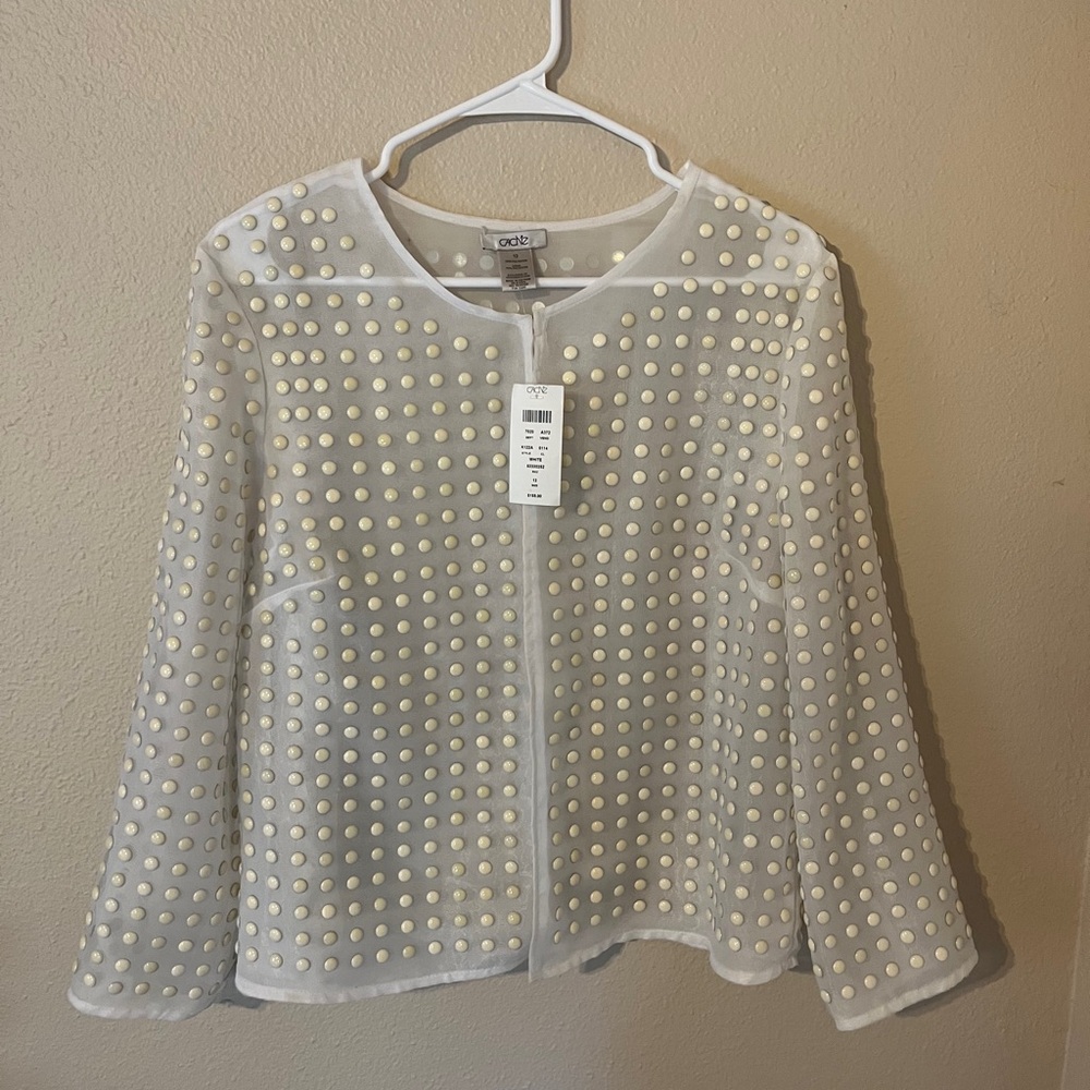 Cache White Sheer Evening Jacket Beaded Embellishments NWT Size 12